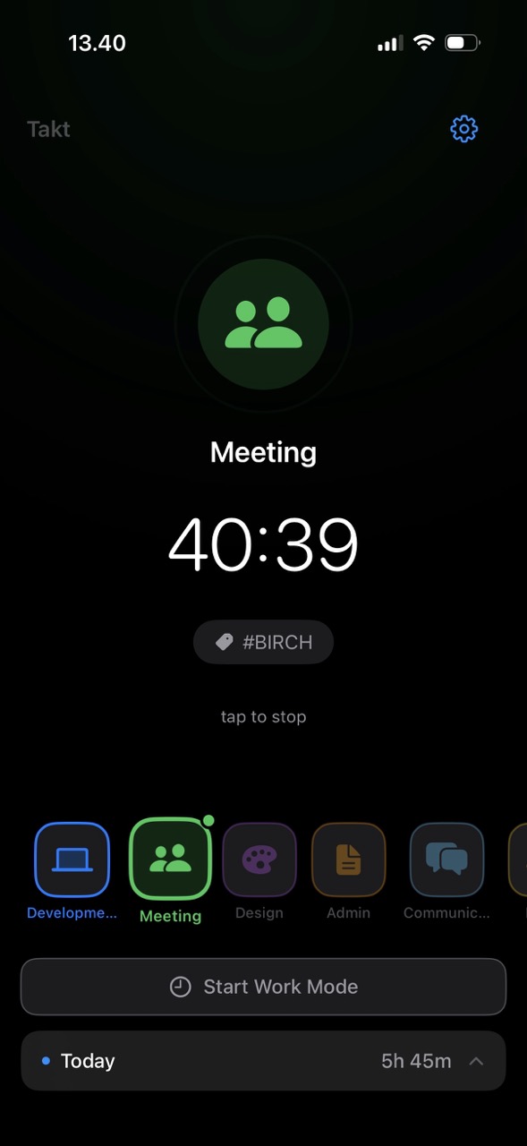 Takt main app view on iPhone