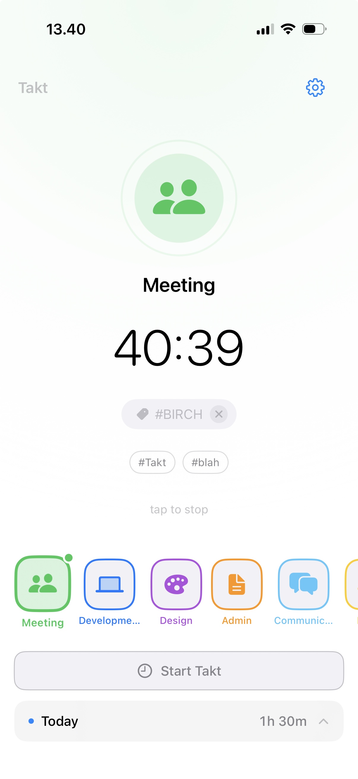 Takt main app view on iPhone